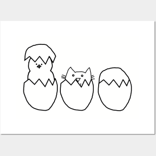 Easter Eggs Cat among the Chickens Outline Posters and Art